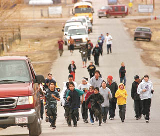 Runners in the 400-mile Fort Robinson Break Out Run