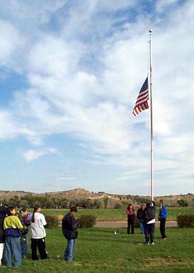 The Cheyenne Flag Song and Ceremony during the Native American Day celebration at Northern Cheyenne Tribal School.