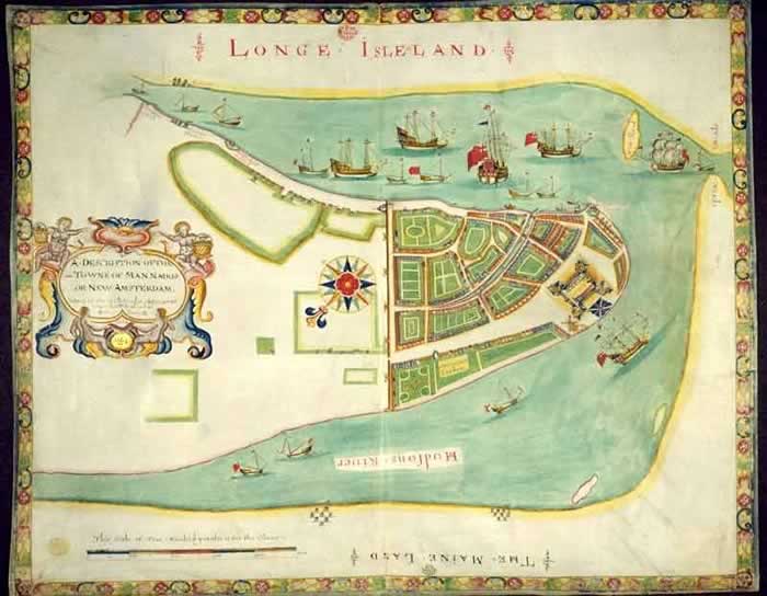 A Description of the Towne of Mannados or New Amsterdam as it was in September 1661, (the'Duke's plan' of New York).1664. 
