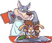 Wolf serving Bunny a Carrot Dinner