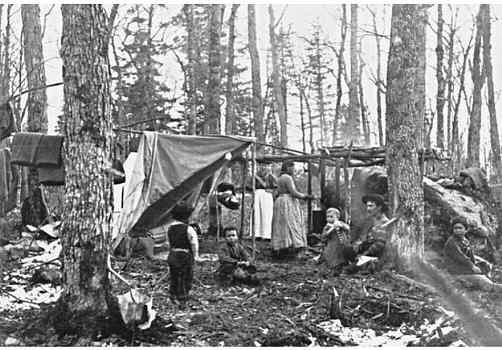 Ojibwe Indians in a maple syrup camp