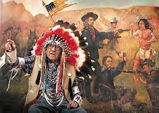John Warner Billings Gazette-Medicine Crow sits in front of an 1892 painting that once hung on the wall of a pub in London called Custer's Last Stand.