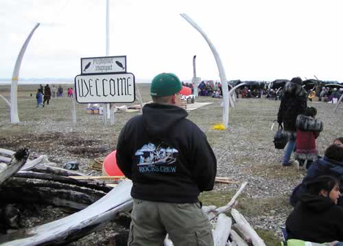 WHALEBONES—Point Hope has two clans with separate campsites, marked by whalebones year around. The clan of Qagmaktuuq celebrated on the east site of town joined by folks from Noatak, Kivalina, Kotzebue, Nome, Anchorage and Selawik. 