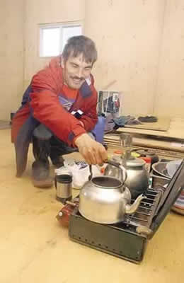 Tony Ashoona making one of many pots of tea.