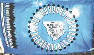 The Blackfeet Tribe’s flag includes a map of the reservation in northern Montana.