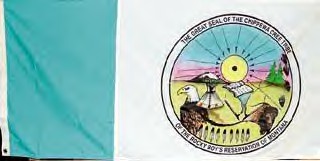 The tribal seal appears on the flag of the Chippewa Cree of Rocky Boy’s Reservation.