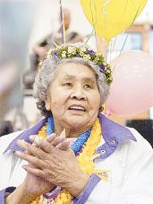 Blanche Simmons celebrates her 85th birthday at the Nisqually Tribal Center on Saturday.  Photo by Leila Navidi/The Olympian 