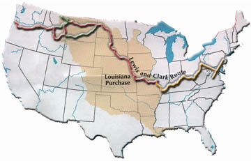 The route Lewis and Clark followed across the continent.