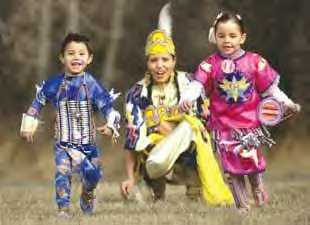 Cora Chandler, president of the Montana State University-Billings Intertribal Indian Club, and her children, Shylon, left, and Anika, right, will dance at the club’s powwow at MetraPark March 26 and 27