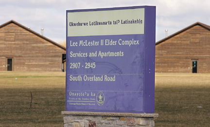 Signage incorporates Oneida language and English at the Lee McLester II Elder Complex (photo by H. Marc Larson).