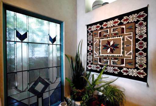 Navajo rugs can show up anywhere: This one hangs on a bathroom wall. photo by  Vince Compagnone - The Los Angles Times