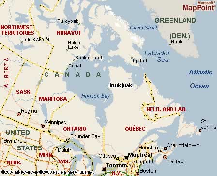 Inukjuak, Quebac, Canada Map