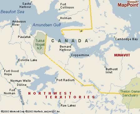 Kugluktuk (Coppermine), Nunavut, Canada Map