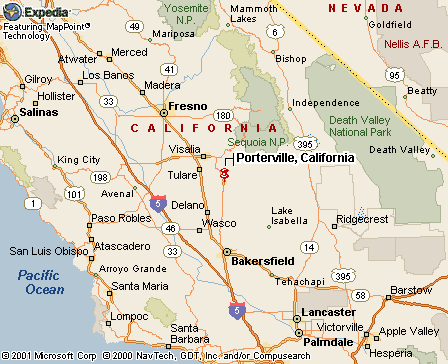 Porterville, CA Map (Tule River Indian Reservation is just east of there.)