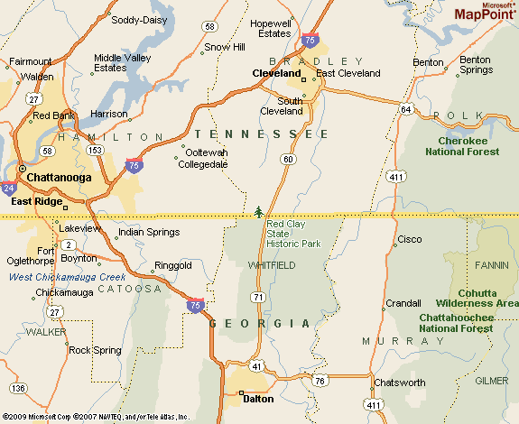 Red Clay State Historical Park, Tennessee map