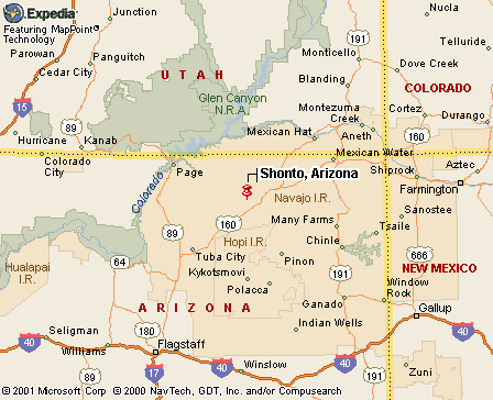 Shonto. AZ Map