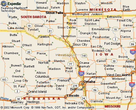 Winnebago Indian Reservation, Nebraska Map